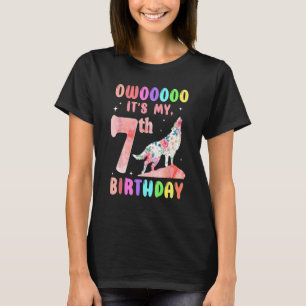Camiseta 7 Birthday Floral Howling Watercolor Wolf 7 Anos