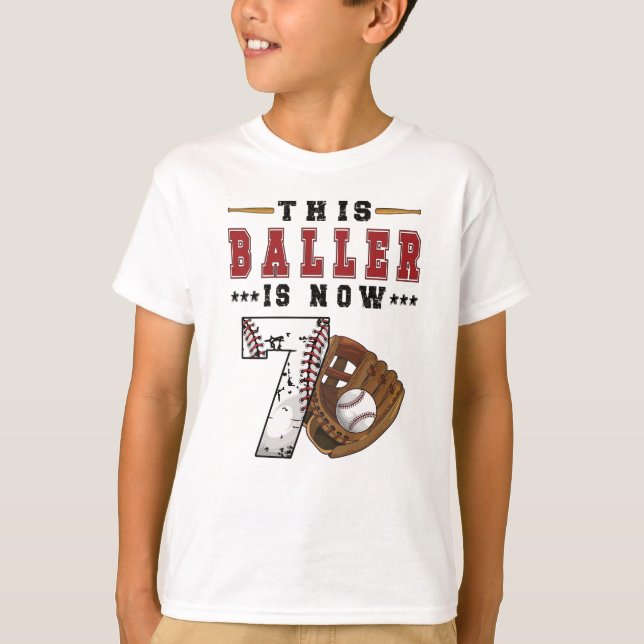 Camiseta 7 Birthday Gift Baseball Player de 7 anos (Frente)
