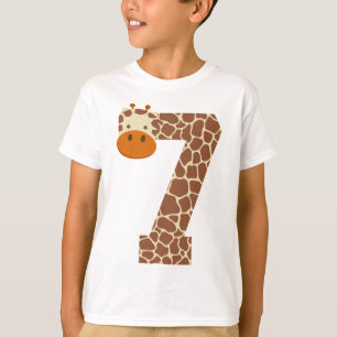 Camiseta 7 Birthday Giraffe Animal Boys Crianças de 7 Anos