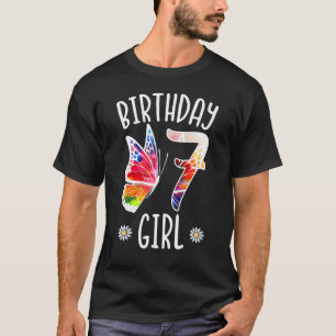 Camiseta 7 Birthday Girl Butterflies 7 Anos Meninas Bu