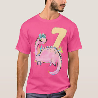 Camiseta 7 Birthday Girl Dinossaur Pink Dino Outdoor Outdoo