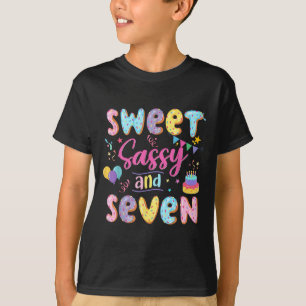 Camiseta 7 Birthday Girl Sweet Sassy E Sete Rosquinhas 7 Ys