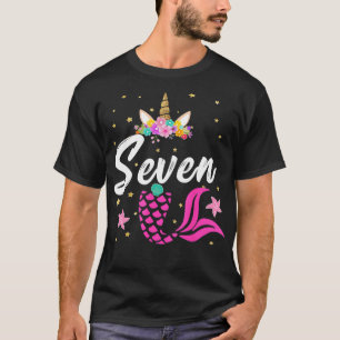 Camiseta 7 Birthday Girl Unicorn Mermaid Tail 7 Anos Opa