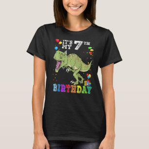 Camiseta 7 Birthday Kids Meninos Dino Rex Dinossaur 7 Anos