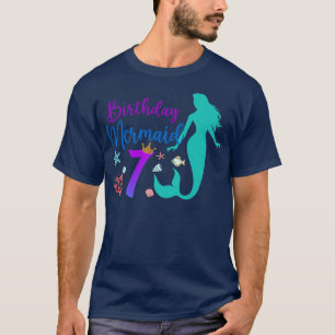 Camiseta 7 Birthday Sereid Ocean 7 Anos De Idade Mágica Bda