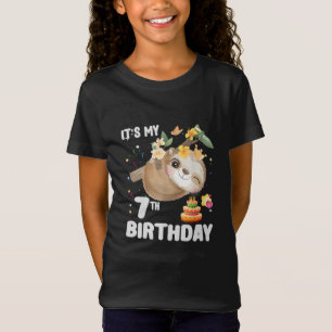 Camiseta 7 Birthday Sloth Girl Party Cute Sloover