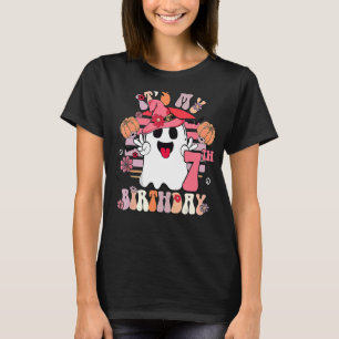Camiseta 7 Birthday Spooky Boo 7 Anos Antiga Groovy Retro 7