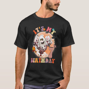 Camiseta 7 Birthday Spooky Boo 7 Anos Antiga Groovy Retro 7