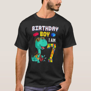 Camiseta 7 Birthday T Rex 7 Anos Antigo Bloco Building Dino
