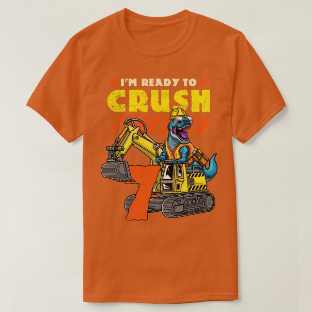 Camiseta 7 Birthday T Rex Excavator 1 (Frente do Design)