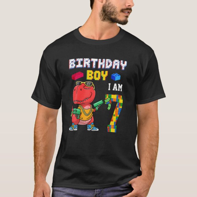 Camiseta 7 Birthday T Rex Oferece Presentes 7 Anos (Frente)