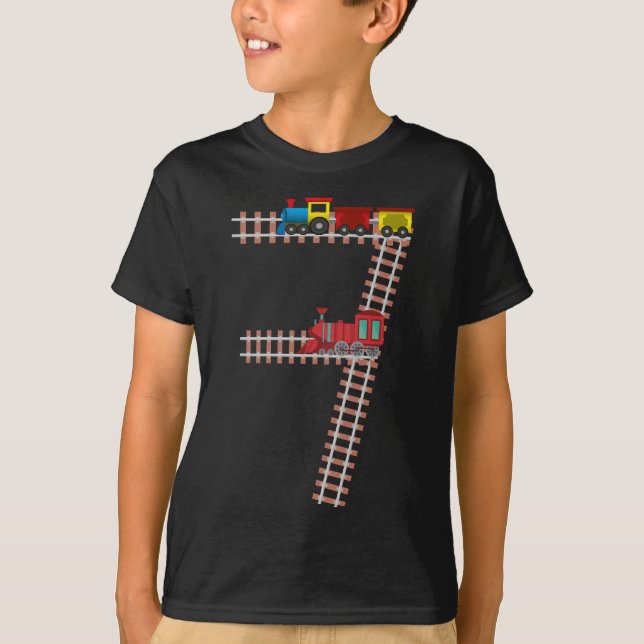 Camiseta 7 Birthday Train Railroad Themed 7 Anos Meninos (Frente)