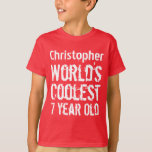 Camiseta 7 Birthday World's Coolest 7 Year Old RED 2<br><div class="desc">Sua cara é SETE! 7 Birthday World's Coolest 7 Year RED 2.  Brincadeira com seu World's Coolest com o trendy grunge text,  com um lugar para adicionar um nome.  Todo o texto é personalizável,  então você pode mudar o Coolest ou o ano para qualquer coisa que ajustado. Bonito!</div>