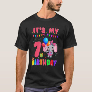 Camiseta 7 de Aniversário de 7 Anos Elefantes Meninas Espet