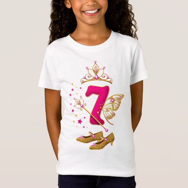 Camiseta 7 de aniversário design. A princesa de aniversário (Frente)