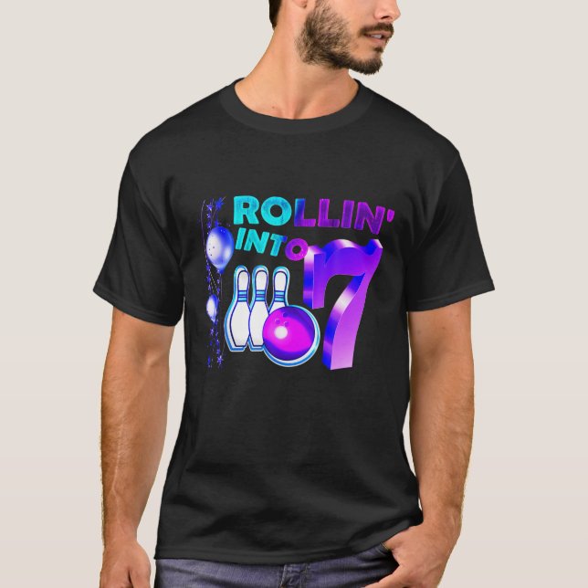 Camiseta 7 De Festa de aniversário De boliche Com 7 Anos De (Frente)