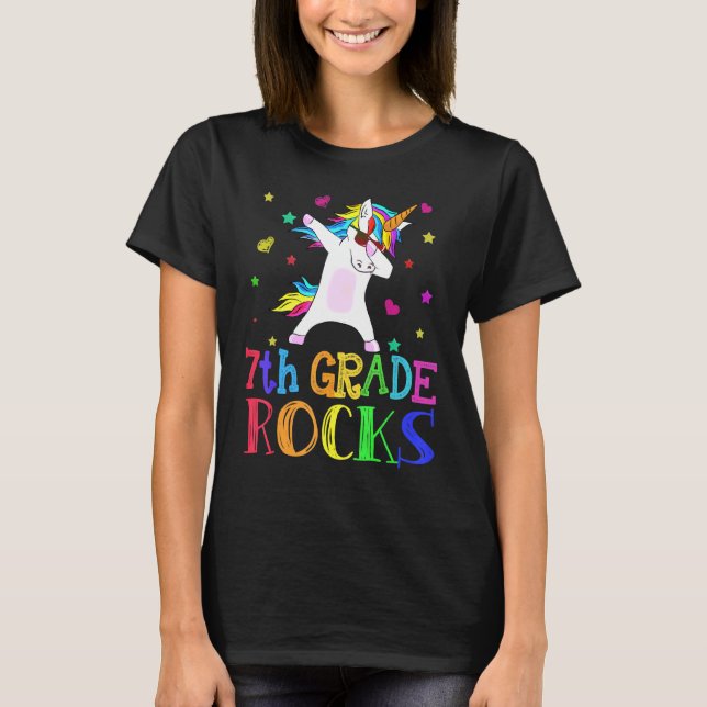 Camiseta 7 Grade Rocks Unicorn Dab Back to School Teacher (Frente)