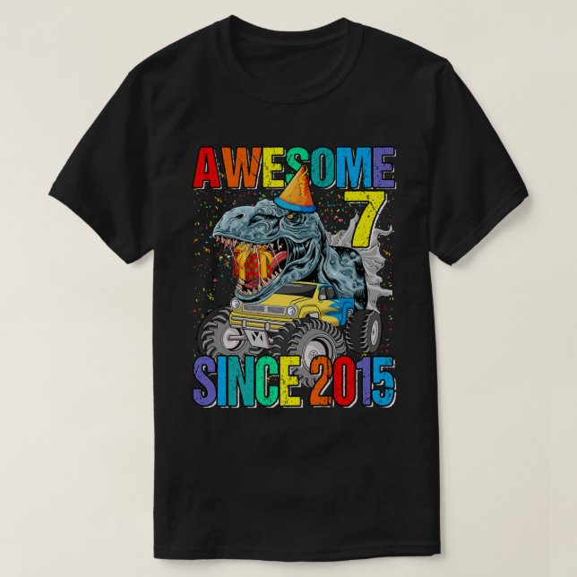 Camiseta 7 Incrível Desde 2015 Monstro Do Dinossauro 7 Bi (Frente do Design)