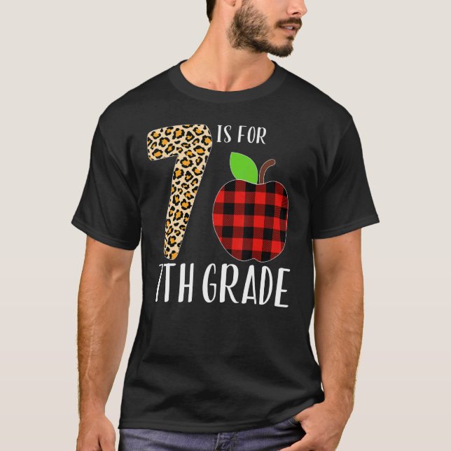 Camiseta 7 Is For 7th Grade Teacher Leopard Buffalo Plaid S (Frente)