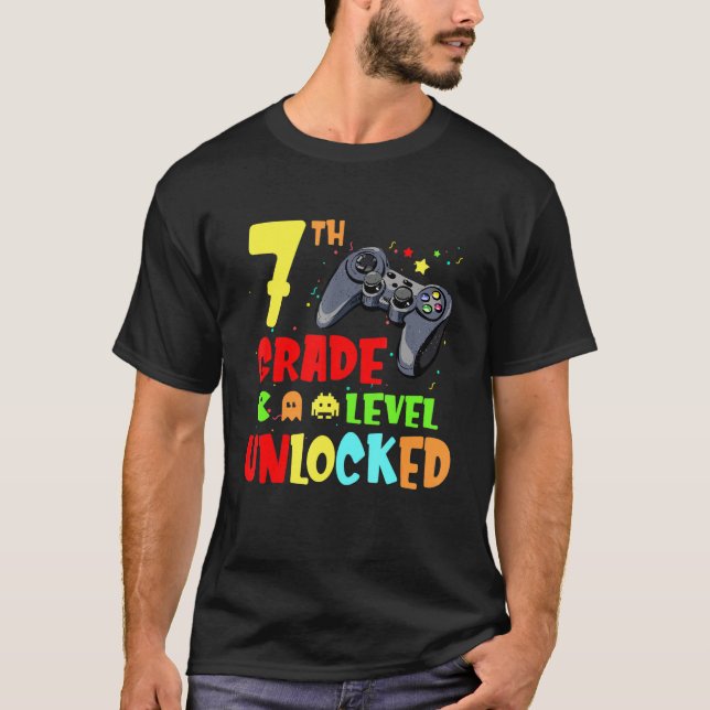 Camiseta 7 Nível De Videos games Desbloqueados De Volta À E (Frente)