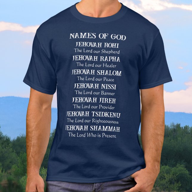 Camiseta 7 Nomes Redenciais de Jeová, Cristão Personalizado (7 names of Jehovah and meaning. Names of God Shirt. Names of Jehovah Psalm 23. Pray the Names of God)