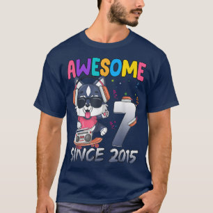 Camiseta 7 Years Old 7th Birthday Husky Music Awesome since