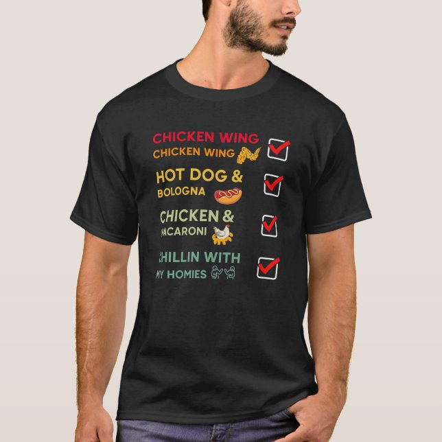 Camiseta 7Mxb Cachorro Quente De Galinha Retro E Comida De  (Frente)