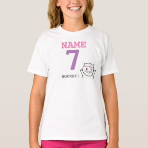 Camiseta 7o gato personalizado do branco do aniversário