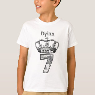 Camiseta 7o Rei Coroa e camuflagem V01C do aniversário