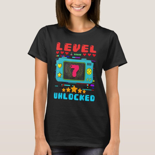Camiseta 7th Birthday Boy Level 7 Unlocked Video Gamer Birt (Frente)