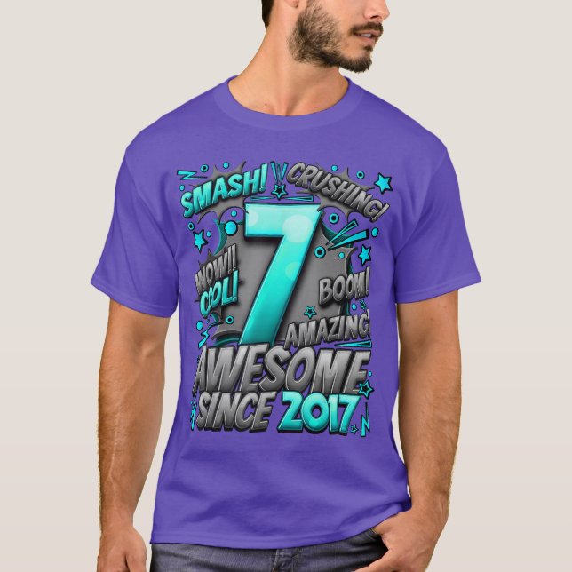 Camiseta 7th Birthday Comic Style Awesome since 2017 7 Year (Frente)