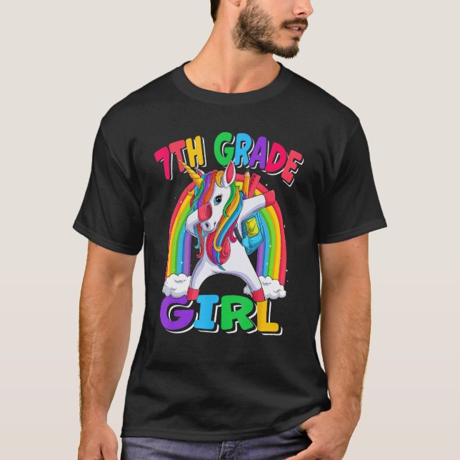 Camiseta 7th Grade Girl Dabbing Unicorn Back to School Kids (Frente)