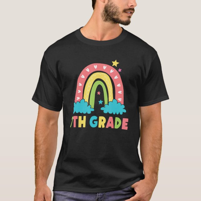 Camiseta 7th Grade Rainbow Girl Boys Teacher Hello 7th Grad (Frente)