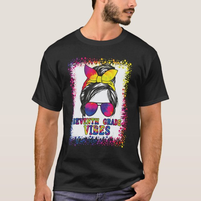 Camiseta 7th Grade Vibes Messy Bun Back To School Kids Girl (Frente)