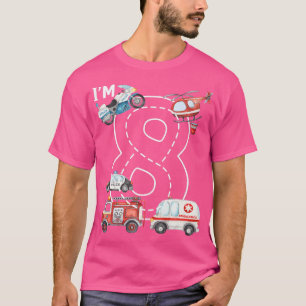 Camiseta 8º Aniversário Caminhão de Bombeiros Ambulância Ca
