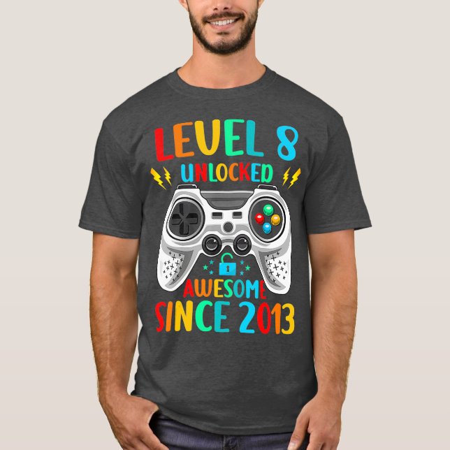 Camiseta 8º Aniversário do Jogo Tee Nível 8 Desbloqueado In (Frente)