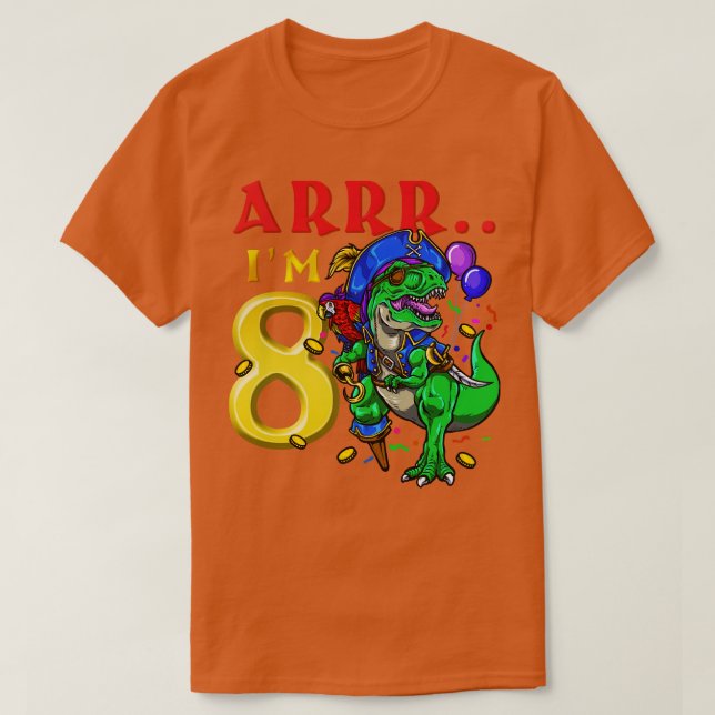 Camiseta 8º aniversário do Pirate Dinossaur (Frente do Design)