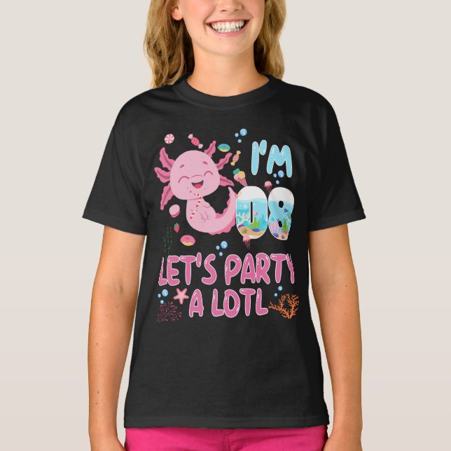 Camiseta 8º Eu sou 8 Aniversário Rapariga Axolotl Dons (Frente)