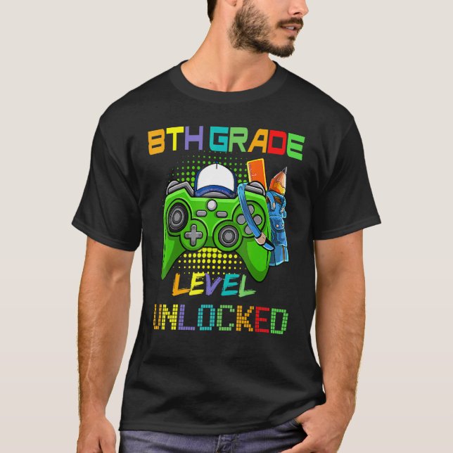 Camiseta 8º nível da Garde desbloqueado Video Game Volta às (Frente)