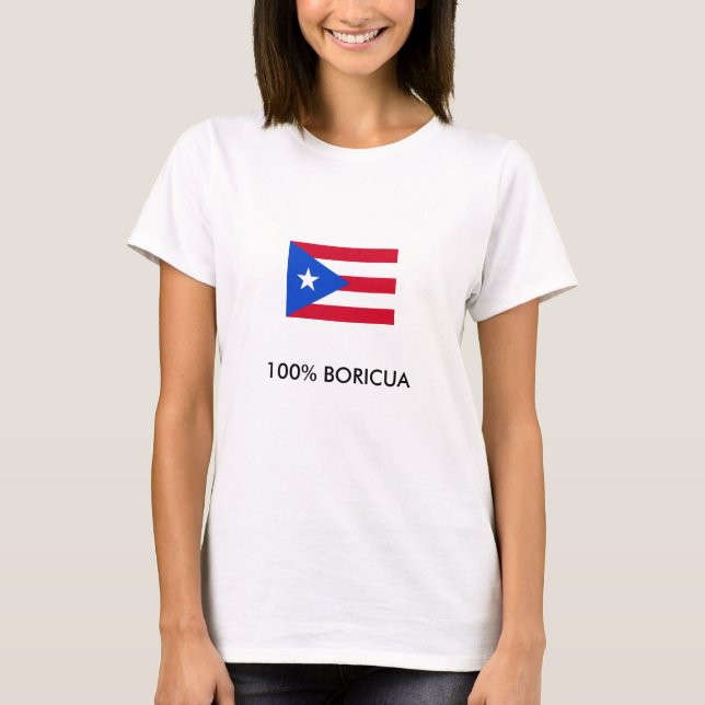 Camiseta 800px-Flag_of_Puerto_Rico, 100% BORICUA (Frente)
