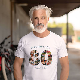 Camiseta 80 Aniversário Colagem de Fotos Elegante e Eterno