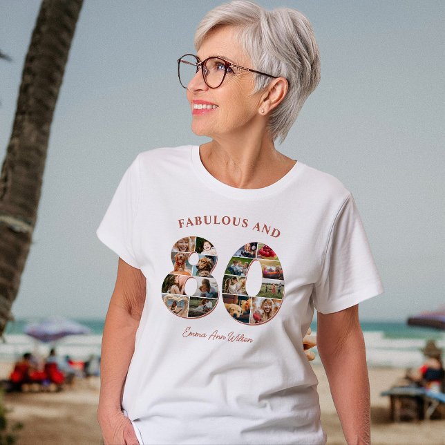 Camiseta 80 Aniversário Colagem de Fotos Elegante e Eterno (Criador carregado)