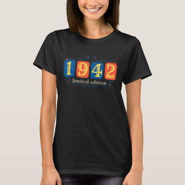 Camiseta 80 Aniversário Damas Mens 80 Anos 1942 36 (Frente)