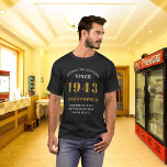 Camiseta 80 Aniversário Nascer 1943 Preto Adicione Seu Nome<br><div class="desc">Celebre as maravilhosas conquistas do seu amado aniversário de 80 com esta camiseta personalizada legal e eterno! Essa camiseta preta e dourada pode ser personalizada com o nome e o ano em que foi nascer (1943). É perfeito para festas de aniversário, reuniões familiares e ocasiões especiais. Mostre seu amor e...</div>