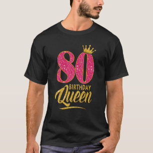 Camiseta 80 Aniversário Rainha de 80 anos Coroa rosa-rosa