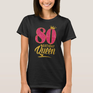 Camiseta 80 Aniversário Rainha de 80 anos Coroa rosa-rosa