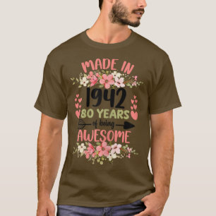 Camiseta 80 Anos de Idade 80º Aniversário Nascida em 1942 M