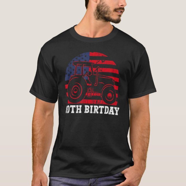 Camiseta 80 Birthday 80 Anos Us Flag Trator Driver (Frente)