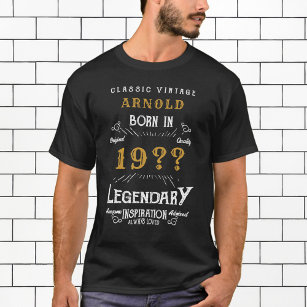 Camiseta 80 Birthday Adicionar Nome Ano Legendário Preto Do