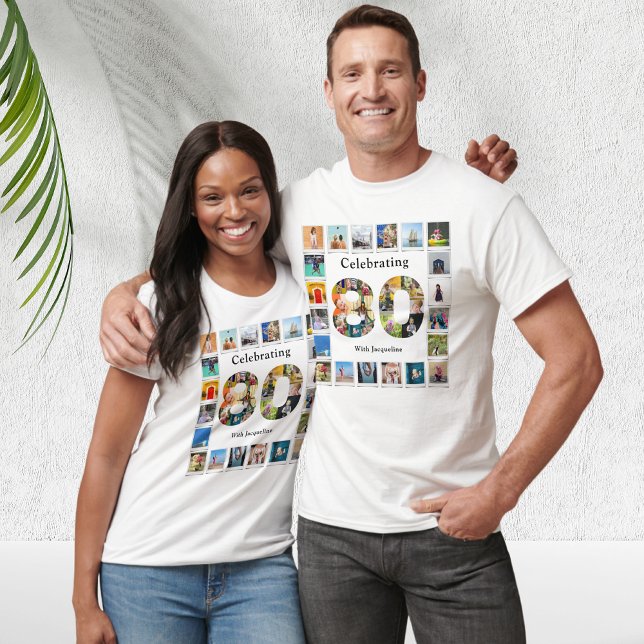 Camiseta 80 Birthday Design da sua própria Colagem de Fotos (Personalized 80th birthday tshirts with photo collage template.)